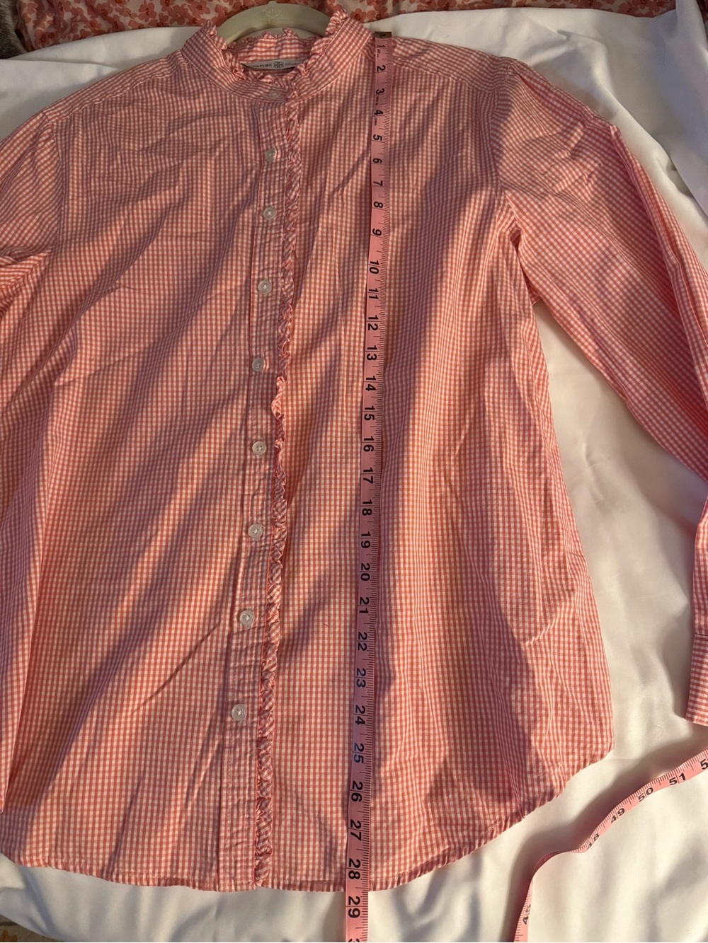 Signature Collection Pink Gingham Ruffle Button-Down Shirt - Picture 2 of 4